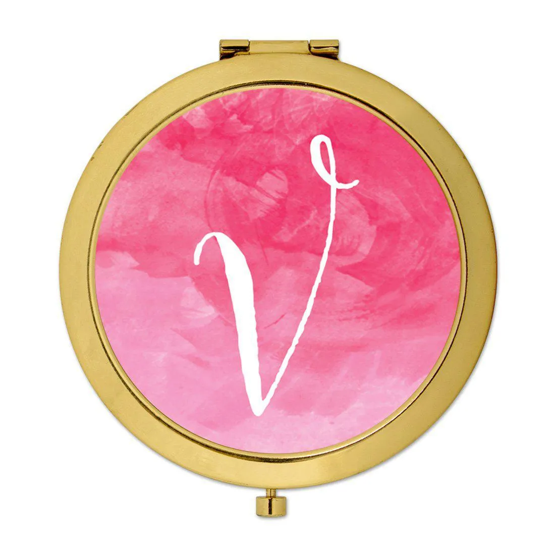 Andaz Press Blush Pink Watercolor Monogram Gold 2.75 inch Round Compact Mirror