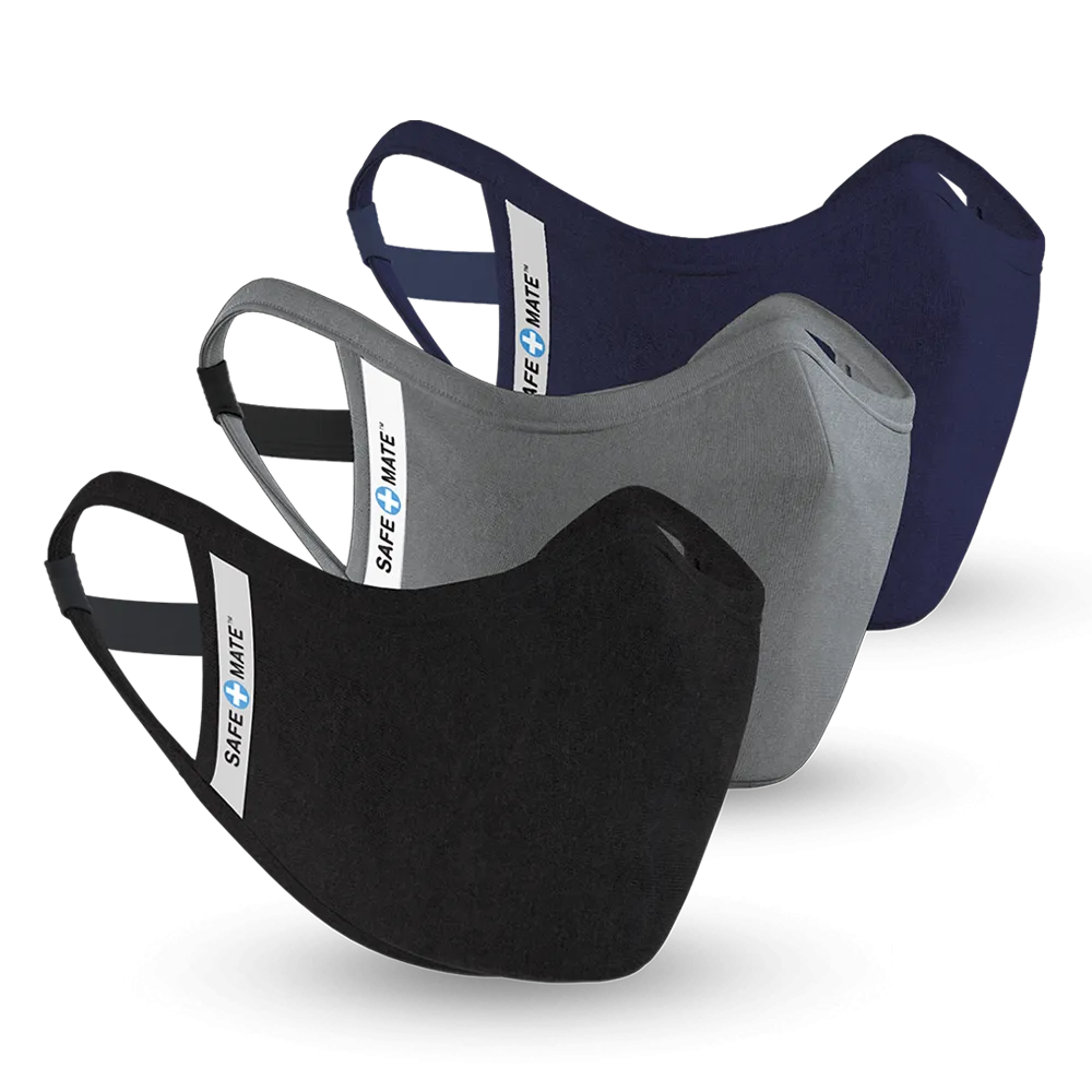 CASE-MATE Safe Mate Washable Cloth Mask - Small to Medium - 3 pack - Black/Navy/Gray