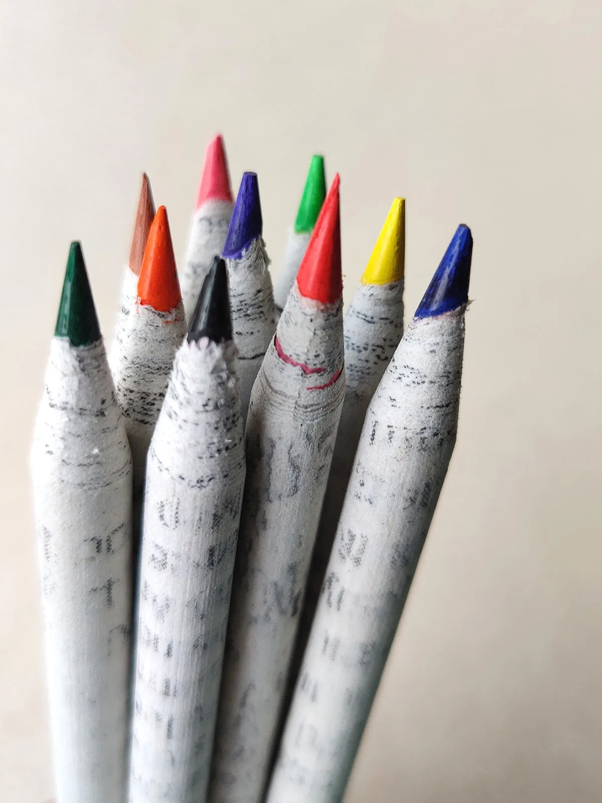 Combo Recycled News Paper Colour Pencils Pack Of 10 And Plantable Seed Pencils Pack Of 5