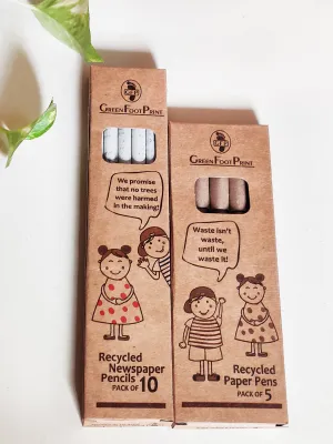 Combo Recycled Paper Pencils Pack Of 10 & Paper Pens Pack Of 5