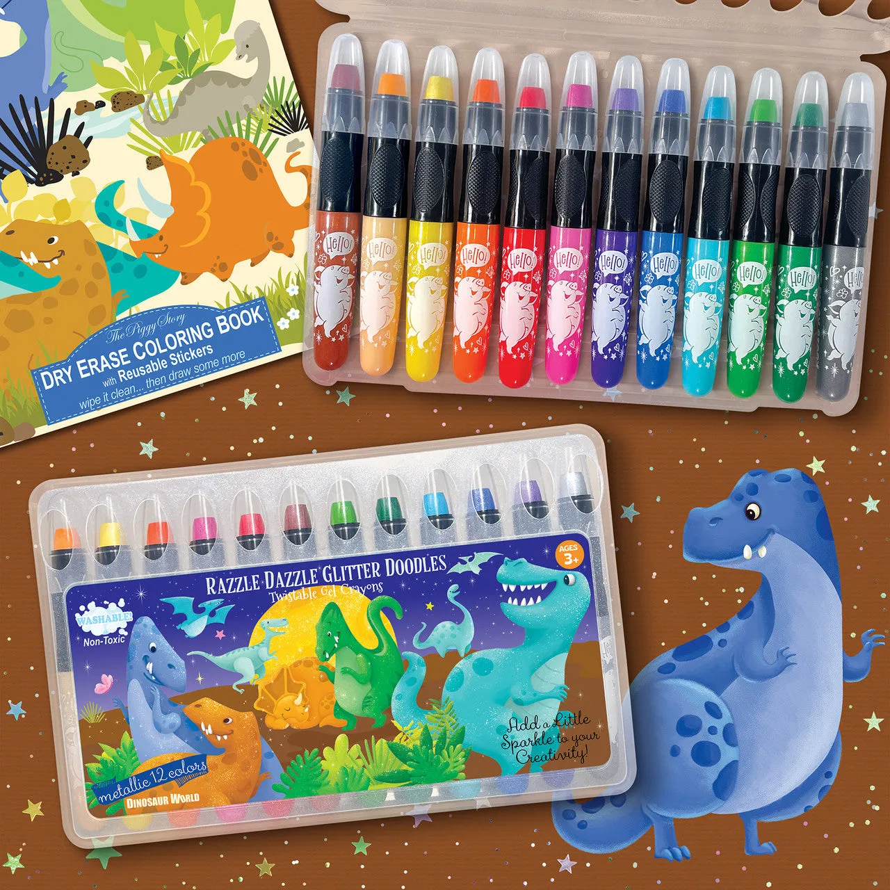 Glitter Dinosaur Dry Erase Coloring Gift Set