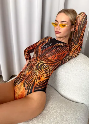 Gold Tattoo Swimsuit with SPF 50  Stylish Swimwear for Women