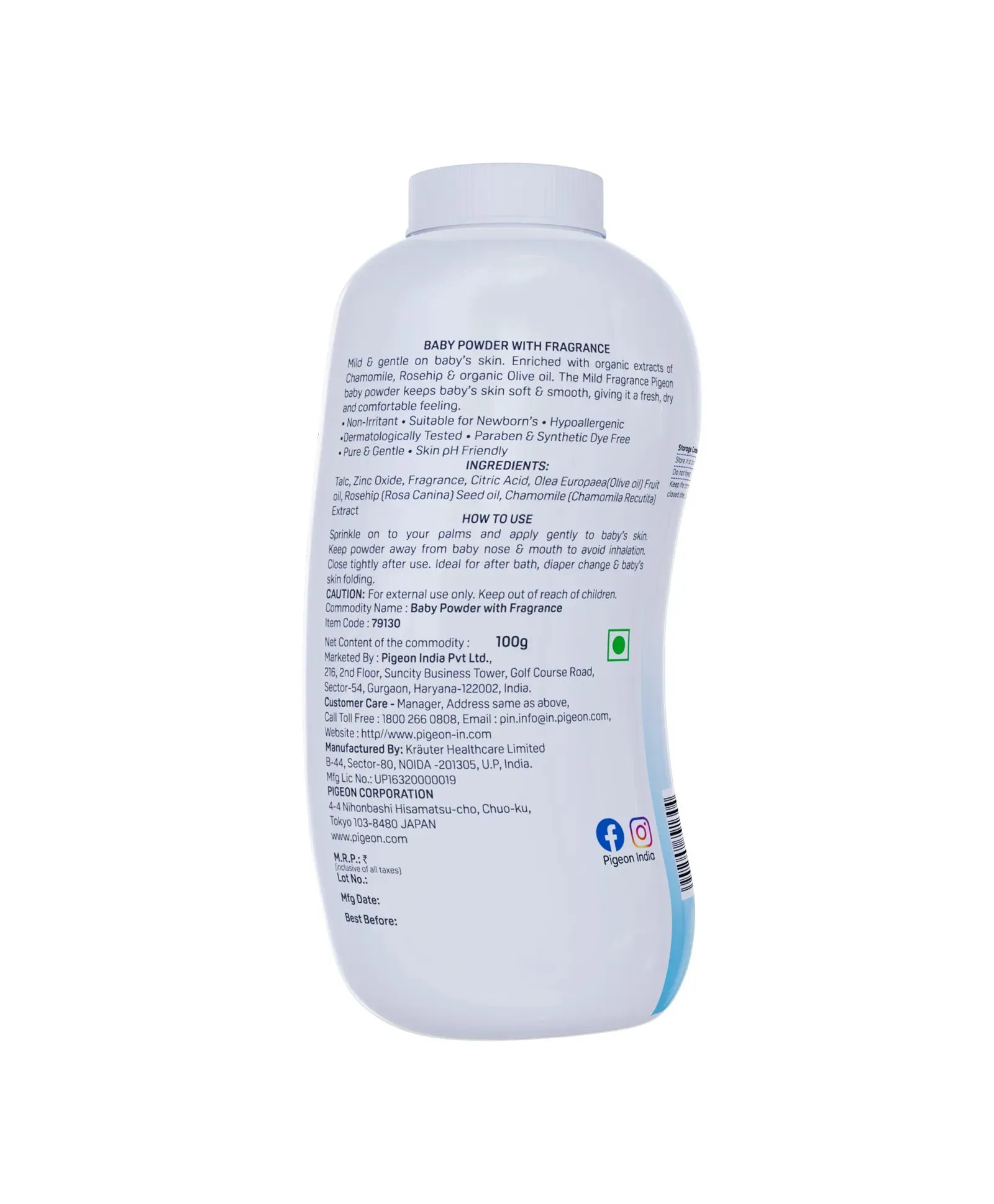 Pigeon Newborn Mild Baby Powder for Small Babies - 100gms