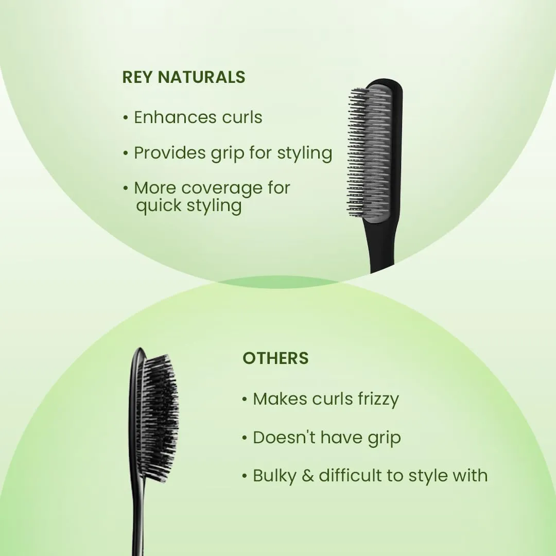 Rey Naturals Hair Styling Brush | Curl Defining Hair Brush for Thick Curly & Wavy Hair | Hair Comb | Hair Brush for Women & Men (Black) (Small Size)