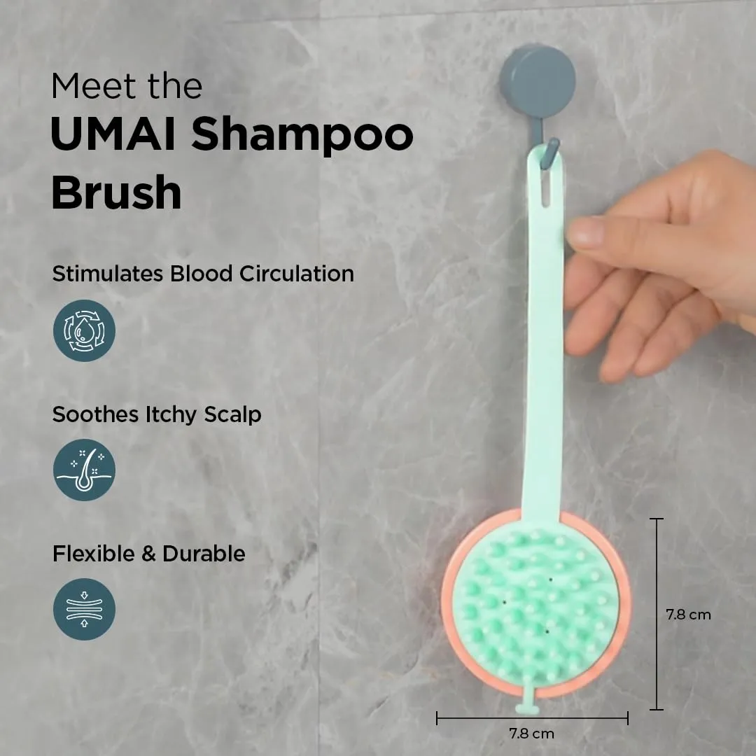 Umai Head Scalp Massager Shampoo Brush/Comb | Hair Massager for Hair Growth | Scalp Exfoliator for Dandruff Removal | Wet and Dry Haircare | Long and Soft Silicon Bristles | Pink, Plastic