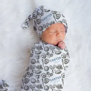 Vintage Sports Personalized Newborn Swaddle Set