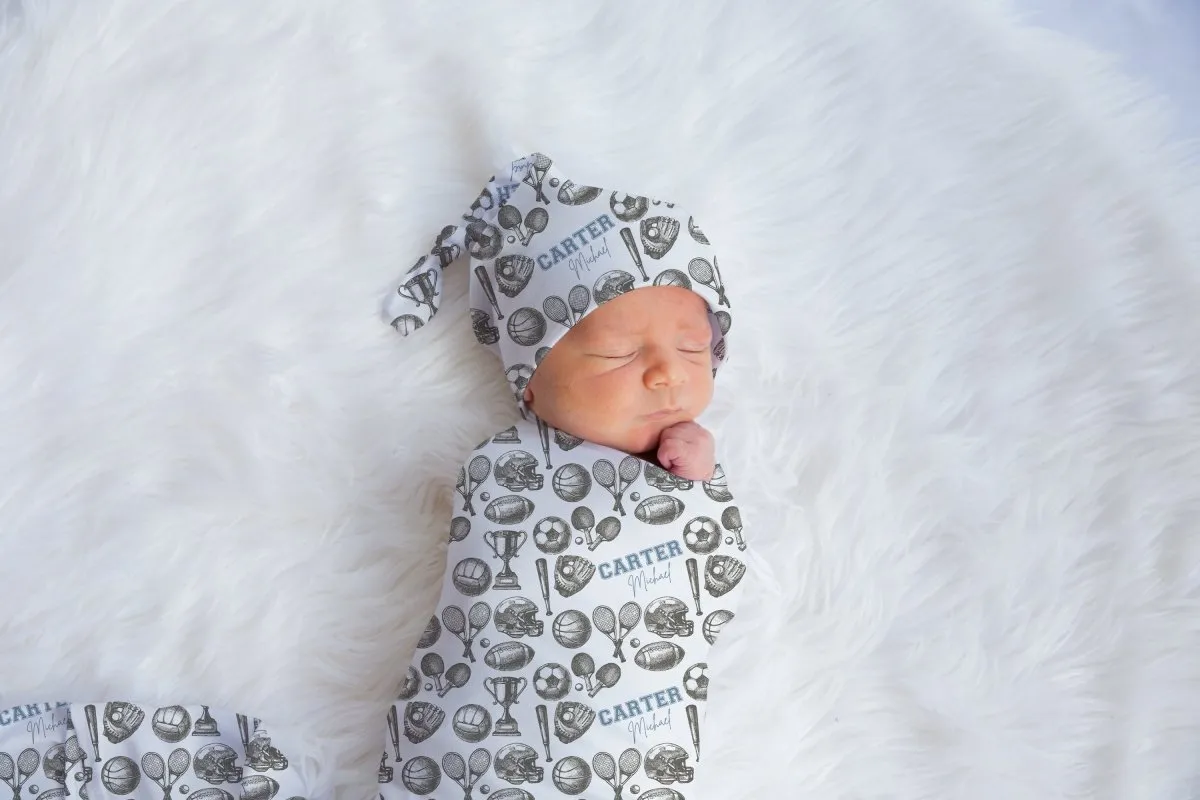 Vintage Sports Personalized Newborn Swaddle Set